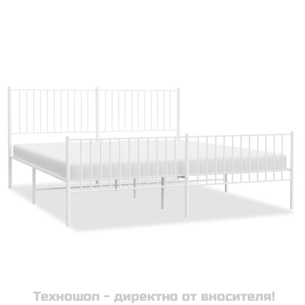 Метална рамка за легло с горна и долна табла, бяла, 183x213 см