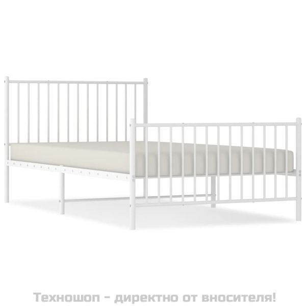 Метална рамка за легло с горна и долна табла, бяла, 107x203 см