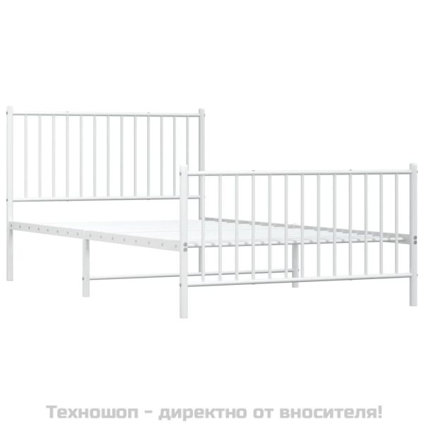 Метална рамка за легло с горна и долна табла, бяла, 107x203 см