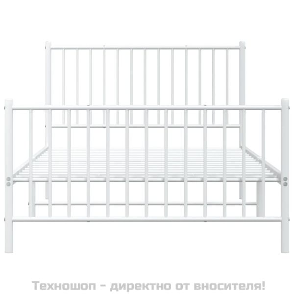 Метална рамка за легло с горна и долна табла, бяла, 107x203 см