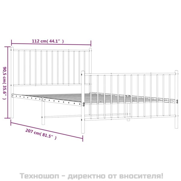Метална рамка за легло с горна и долна табла, бяла, 107x203 см