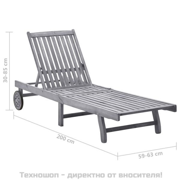 Градински шезлонг с шалте, сив, акациево дърво масив