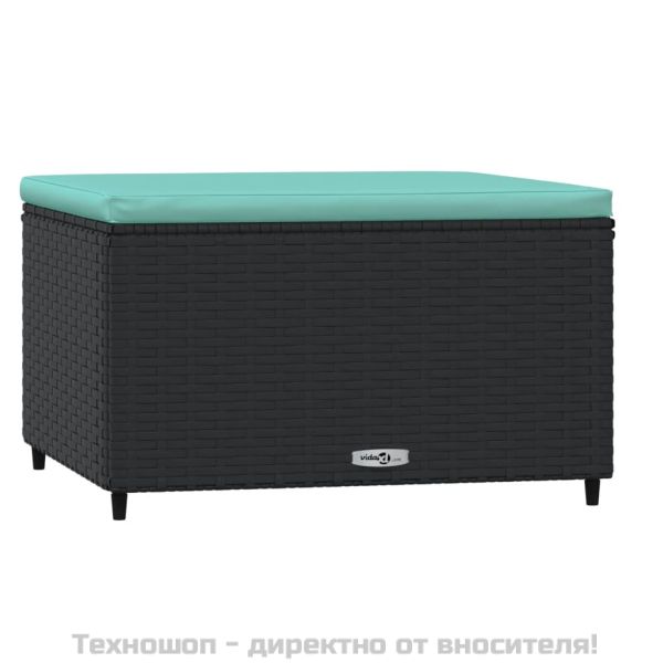 Градински табуретки с възглавници, 2 бр, черен полиратан