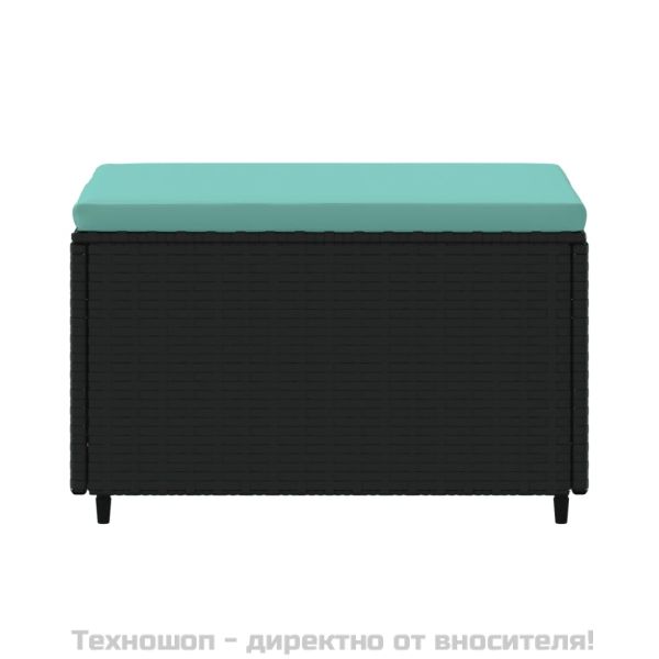 Градински табуретки с възглавници, 2 бр, черен полиратан