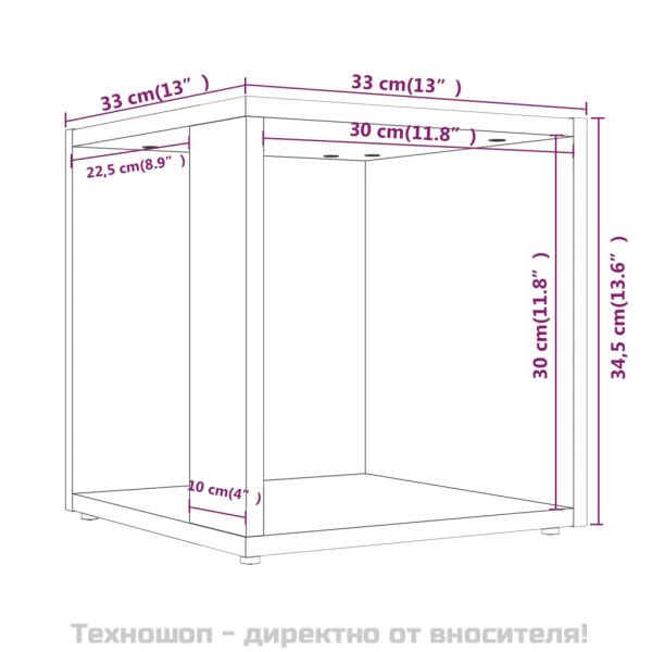 Странична маса, кафяв дъб, 33x33x34,5 см, инженерна дървесина