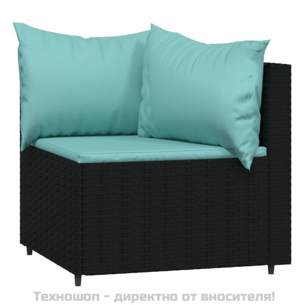 Градински ъглови дивани с възглавници, 2 бр, черни, полиратан