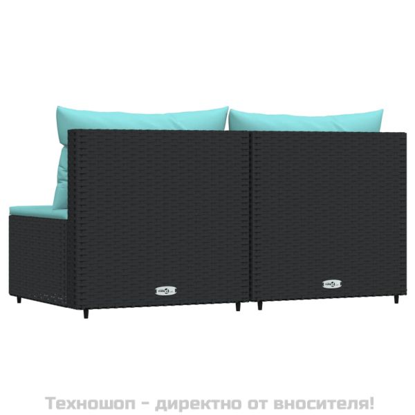 Градински средни дивани с възглавници, 2 бр, черни, полиратан