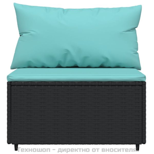 Градински средни дивани с възглавници, 2 бр, черни, полиратан