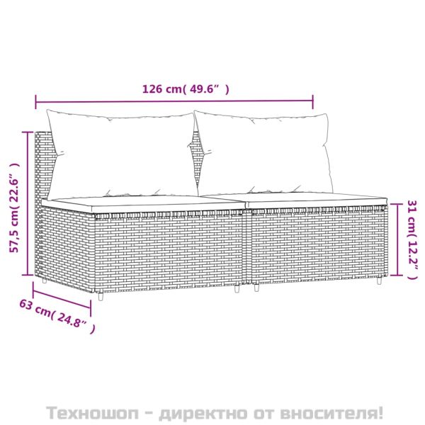 Градински средни дивани с възглавници, 2 бр, черни, полиратан