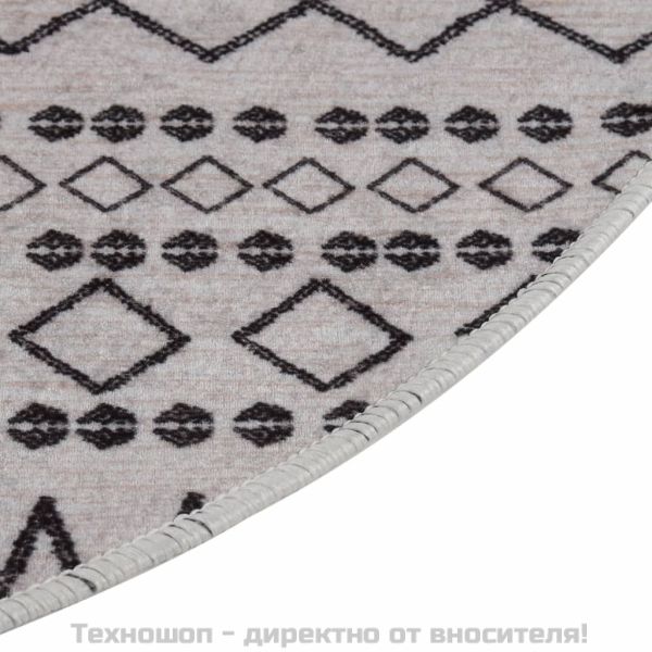 Килим, миещ се, φ120 см, черно и бяло, противоплъзгащ