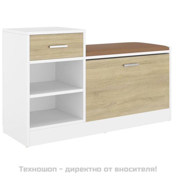 Пейка за обувки бяло и дъб сонома 94,5x31x57 см инженерно дърво