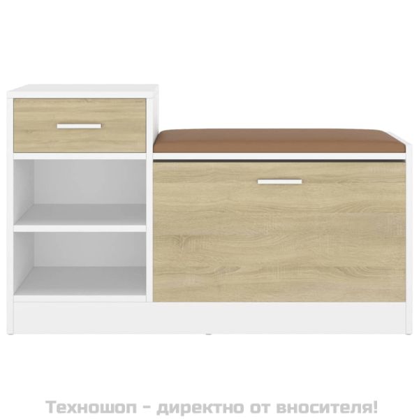 Пейка за обувки бяло и дъб сонома 94,5x31x57 см инженерно дърво