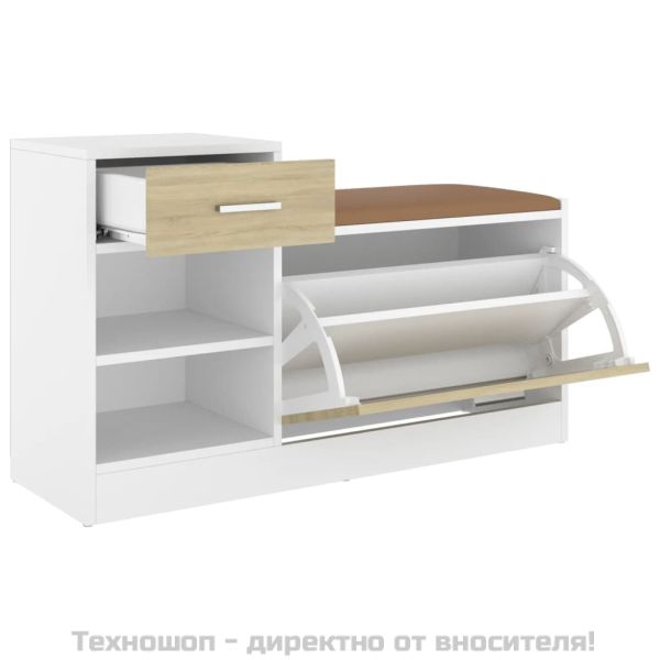 Пейка за обувки бяло и дъб сонома 94,5x31x57 см инженерно дърво