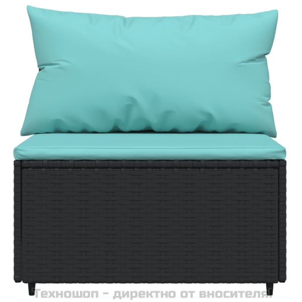 Градински лаундж комплект с възглавници 3 части черен полиратан