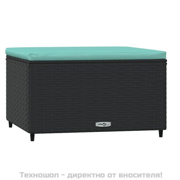 Градинска табуретка с възглавница, черна, полиратан