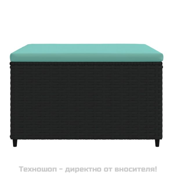 Градинска табуретка с възглавница, черна, полиратан