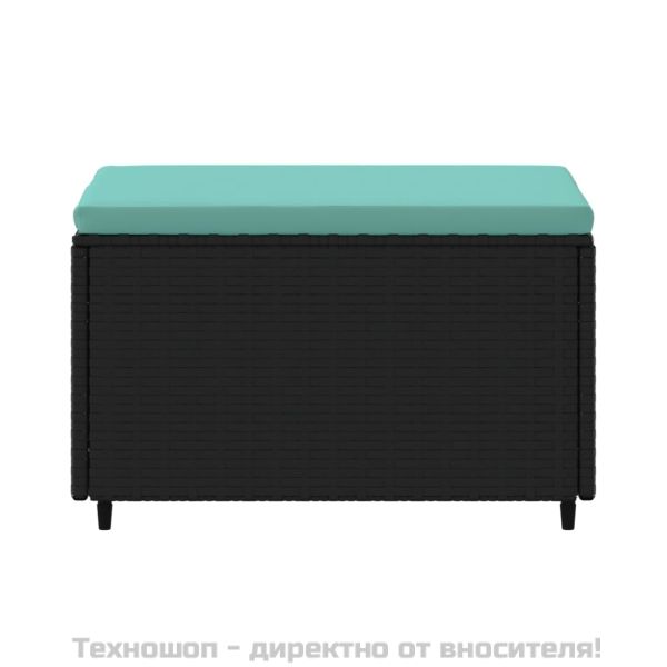 Градинска табуретка с възглавница, черна, полиратан