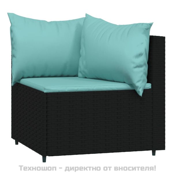 Градински лаундж комплект с възглавници 4 части черен полиратан