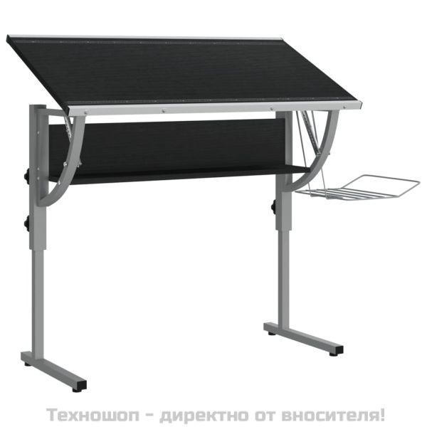 Бюро черно и сиво 110x53x(58-87) см инженерно дърво и стомана