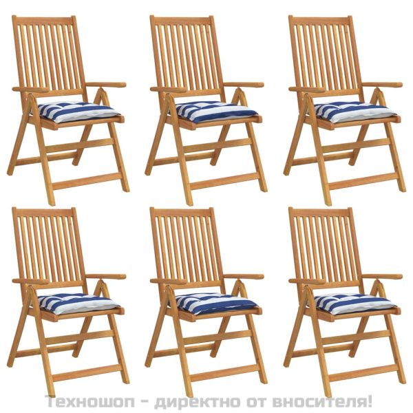 Възглавници за стол 6 бр синьо-бяло райе 50x50x7см Оксфорд плат