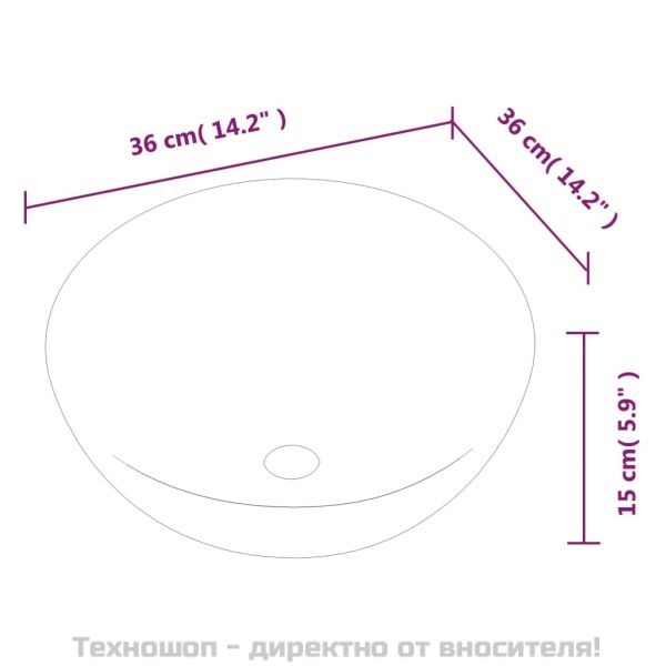 Мивка, бяла, 36x15 см, керамична, кръгла