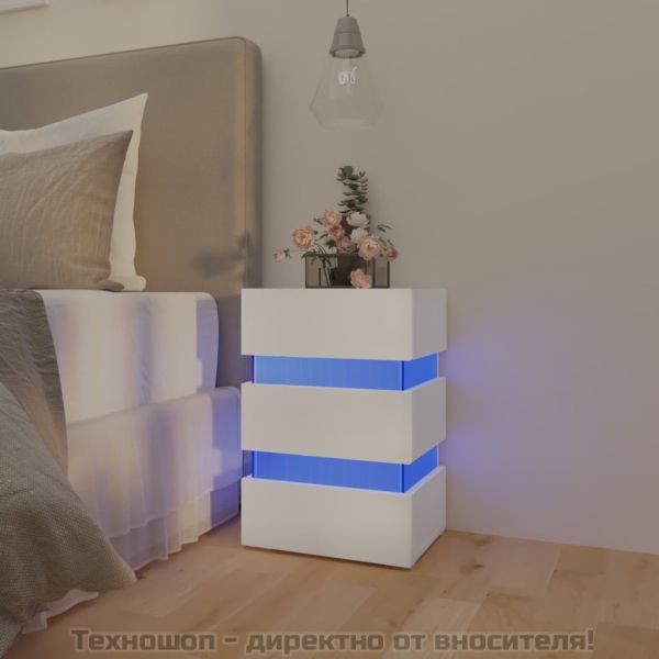 Нощно шкафче с LED, бяло, 45x35x67 см, инженерно дърво