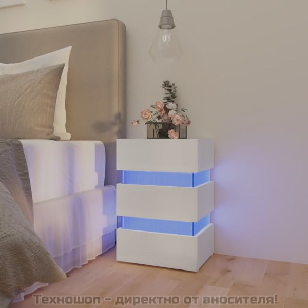 Нощно шкафче с LED, бяло, 45x35x67 см, инженерно дърво