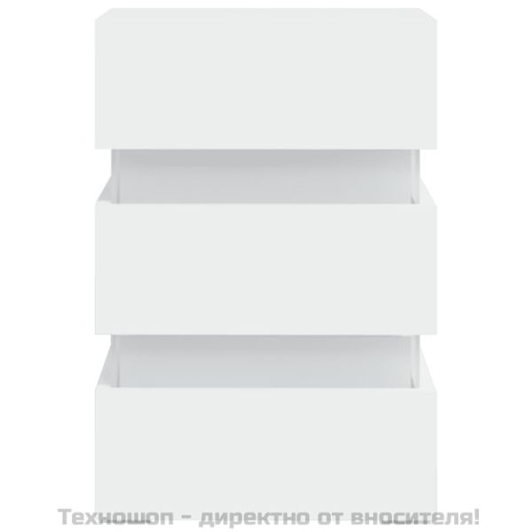 Нощно шкафче с LED, бяло, 45x35x67 см, инженерно дърво
