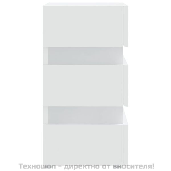 Нощно шкафче с LED, бяло, 45x35x67 см, инженерно дърво