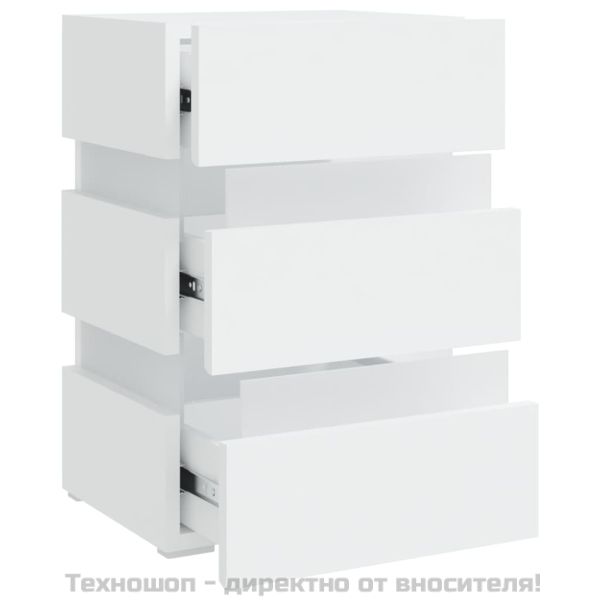 Нощно шкафче с LED, бяло, 45x35x67 см, инженерно дърво