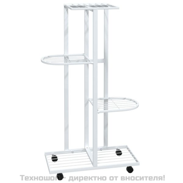 4-етажна стойка за цветя на колела, 44x23x80 см, бяла, желязо