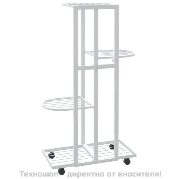4-етажна стойка за цветя на колела, 44x23x80 см, бяла, желязо
