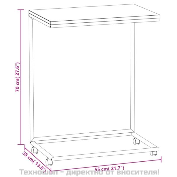 Помощна маса с колелца черна 55x35x70 см инженерно дърво