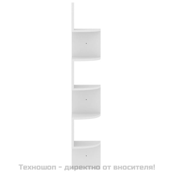 Стенен ъглов рафт, бял, 19x19x123 см, инженерно дърво