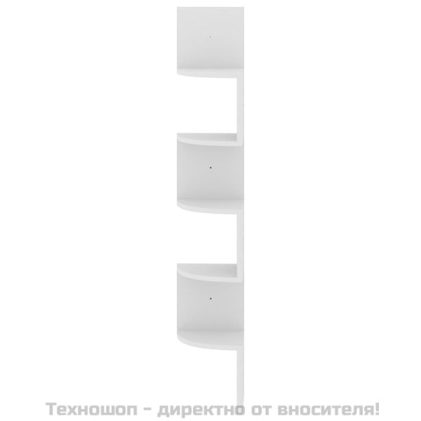 Стенен ъглов рафт, бял, 19x19x123 см, инженерно дърво