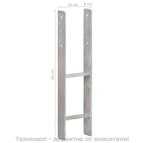 Оградни подпори 6 бр сребристи 14x6x60 см поцинкована стомана