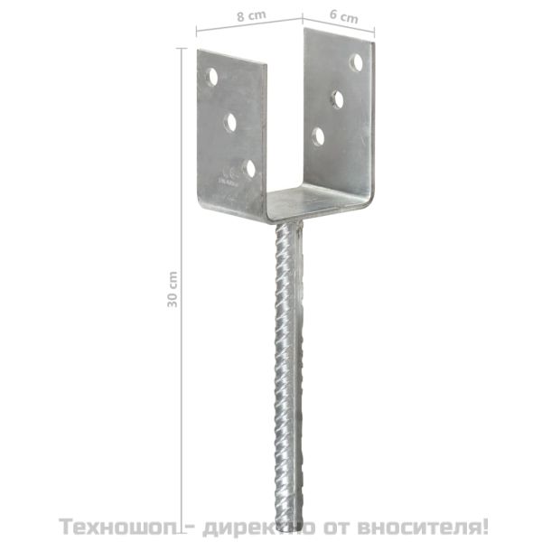 Оградни подпори 6 бр сребристи 8x6x30 см поцинкована стомана