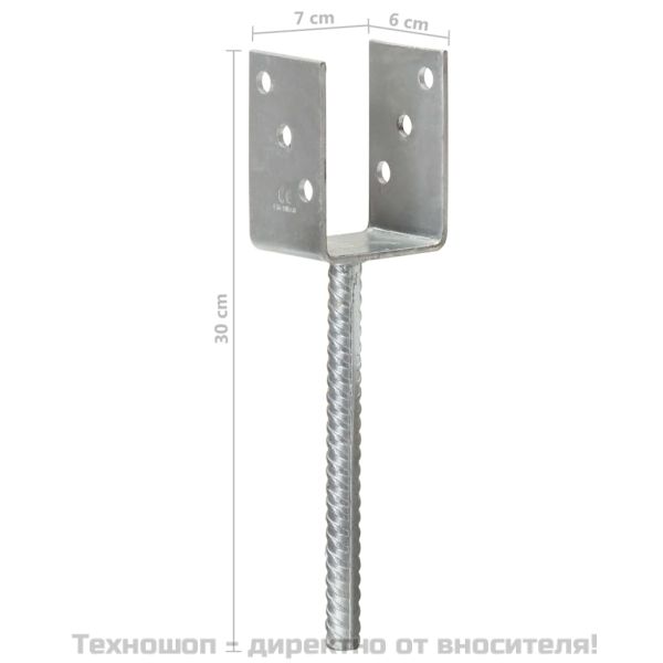 Оградни подпори 6 бр сребристи 7x6x30 см поцинкована стомана