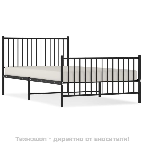 Метална рамка за легло с горна и долна табла, черна, 107x203 см