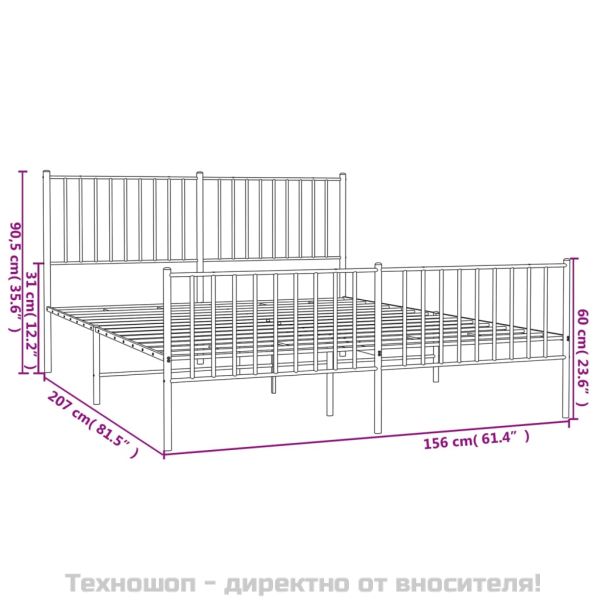 Метална рамка за легло с горна и долна табла, черна, 150x200 см