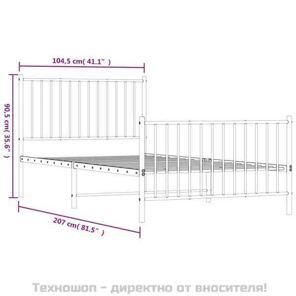 Метална рамка за легло с горна и долна табла, черна, 100x200 см