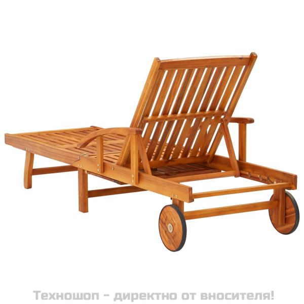 Шезлонги, 2 бр, с маса и възглавници, акациево дърво масив