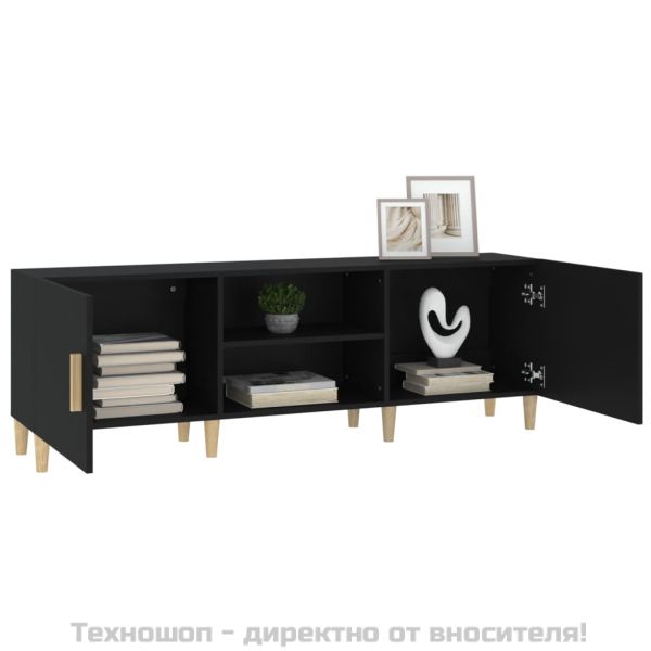 ТВ шкаф, черен, 150x30x50 см, инженерно дърво