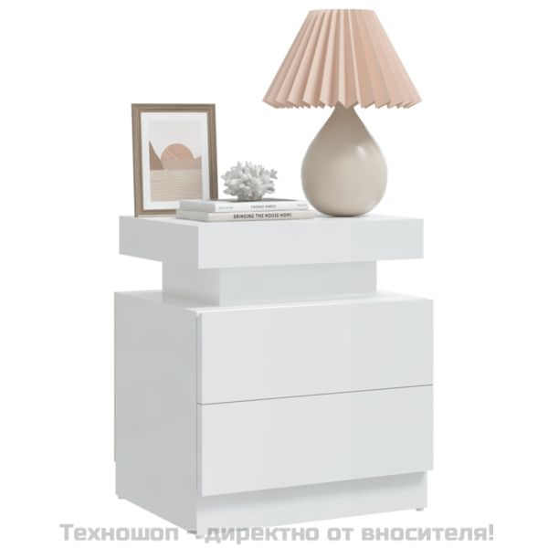 Нощно шкафче, бял гланц, 45x35x52 см, инженерно дърво