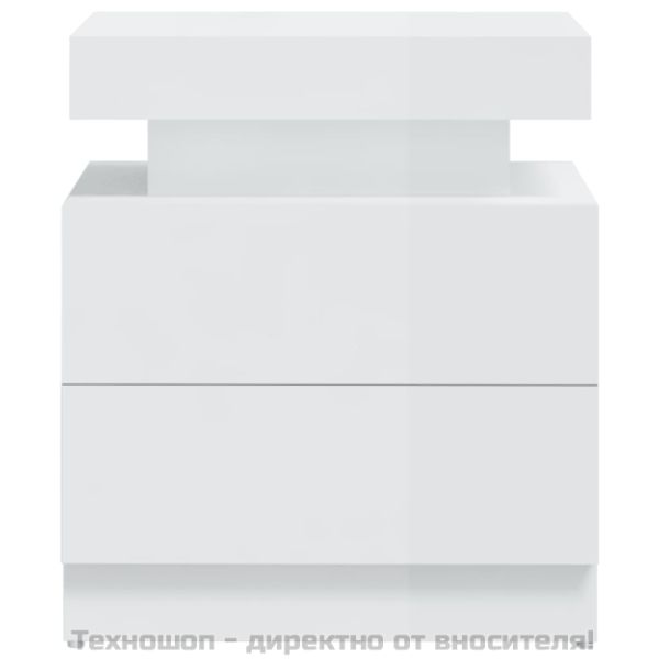 Нощно шкафче, бял гланц, 45x35x52 см, инженерно дърво