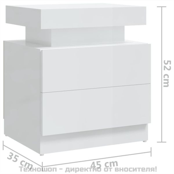 Нощно шкафче, бял гланц, 45x35x52 см, инженерно дърво