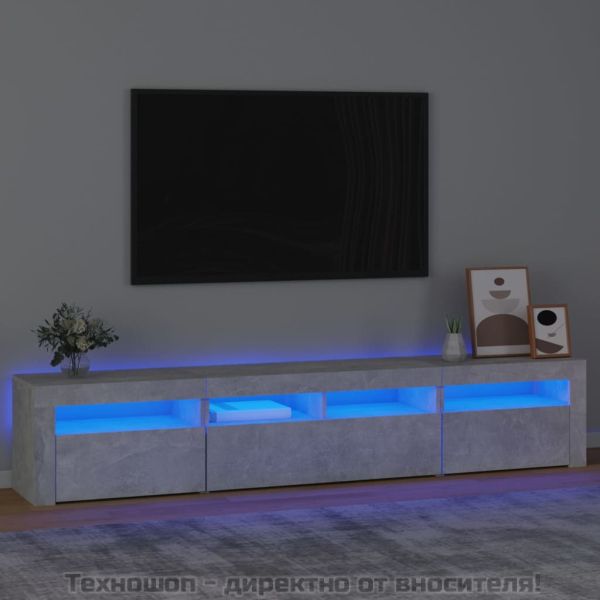 ТВ шкаф с LED осветление, бетонно сив, 210x35x40 см