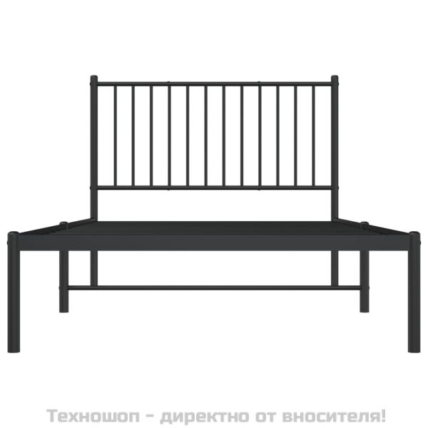 Метална рамка за легло с горна табла, черна, 100x190 см