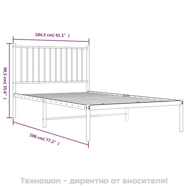 Метална рамка за легло с горна табла, черна, 100x190 см