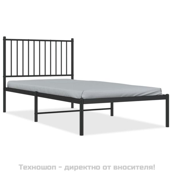 Метална рамка за легло с горна табла, черна, 90x190 см
